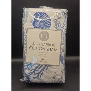 Levtex Home Sag Harbor‎ Cotton Sham Euro Blue White  Quilted Standard